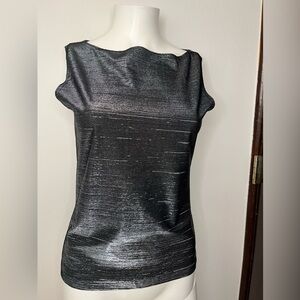 VTG Womens Aqua Blues Sleeveless Crop Top Sz Large Black Silver Stretch 90s USA